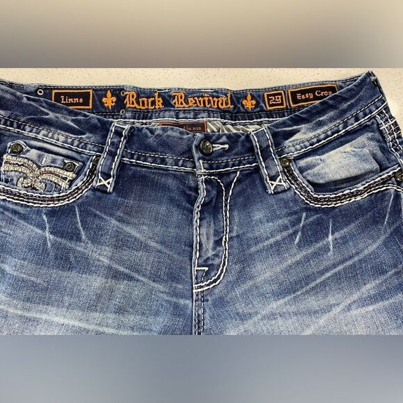Rock Revival Linne Easy Crop Jeans 29x24 Distressed Stretch Denim EUC - Picture 7 of 14